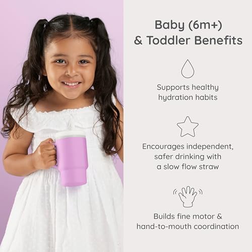 Image of Infantino My 1st Tumbler - Adorable Miniature Tumbler with Leak-Resistant Straw and Toddler-Friendly Handle, Encourages Hydration, Easy to Clean, (266 ml), Lilac