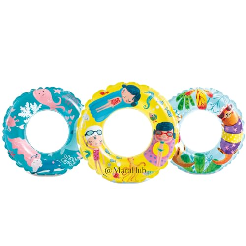 Image of 61cm Transparent Tubes for 6-10 Years Old Kids | Vibrant Print Floatie for Toddler Amusement | Inflatable Plastic Ring for Swimming Pool - Pack of 1