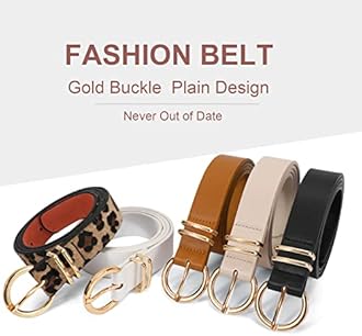 JASGOOD Women’s Leather Belts for Jeans Dresses Fashion Gold Buckle Ladies Waist Belt,2 Pack