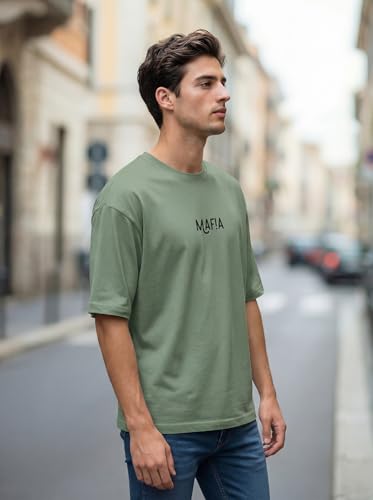 Image of BULLMER Trendy Front and Back Printed Oversized Round Neck T-Shirt for Men - Pack of 2