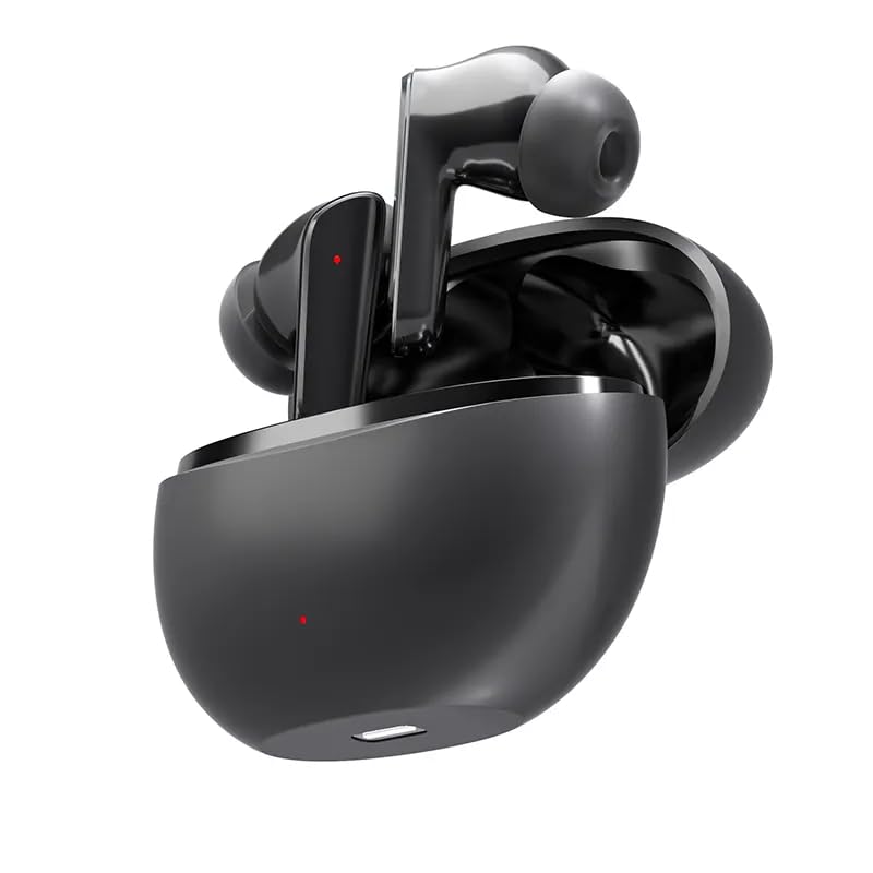 HY T02 Earbuds in open charging case, angled view.