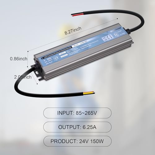 Image of QNNP LED Driver 150 Watts 24V DC Low Voltage Transformer Waterproof IP67 Power Supply Transformer Adapter AC 85V-265V to 24V DC, LED Power Supply for Indoor Outdoor Lighting