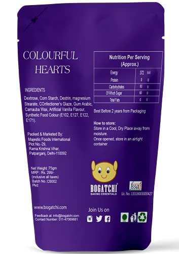 Image of BOGATCHI Colourful Hearts Shape Sprinkler for Cake Decoration | Topping for Cake & Other Baking Items| Colored Sugar Confectionary | Cake Decorating Sprinkler |Gluten Free & Vegan |75g