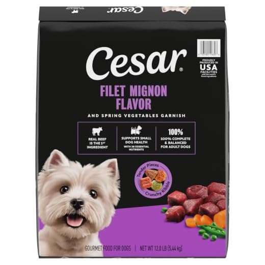 Cesar Small Breed Dry Dog Food for Small Dogs, Filet Mignon Flavor and Spring Vegetables Garnish, 12 lb Bag