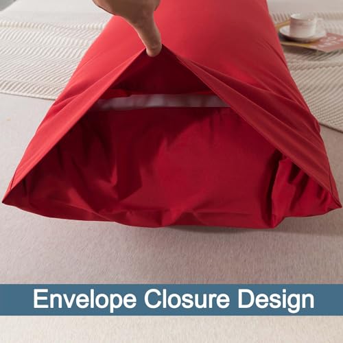 WhatsBedding Body Pillow Cover Cotton Fabric, Long Pillowcase Breathable & Skin-Friendly, Envelope Closure - Red (20x54 inch)