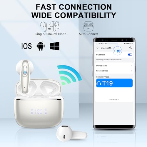Image of Wireless Earbud, Bluetooth Headphones 5.3 Built in 4 ENC Mic, Stereo Bass Wireless Earphones, 40H Bluetooth Earbud in-Ear Dual LED Display, USB-C, IP7 Waterproof Sport Ear Buds for Android iOS, Sliver