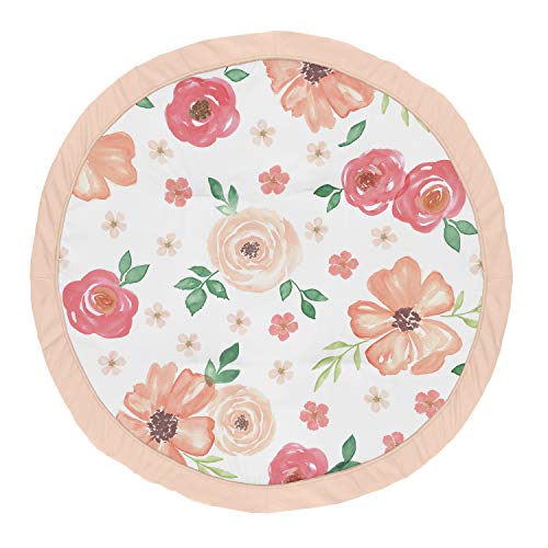 Image of Sweet Jojo Designs Peach and Green Shabby Chic Playmat Tummy Time Baby and Infant Play Mat for Watercolor Floral Collection - Pink Rose Flower