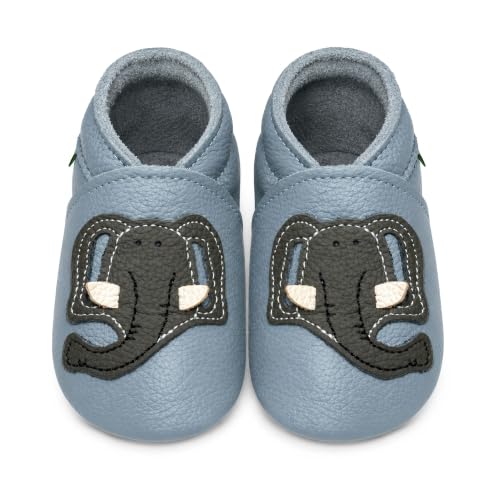 SAYOYO Baby Krabbelschuhe Leder rutschfest 12-18 Monate 21/22 Blau Elefant