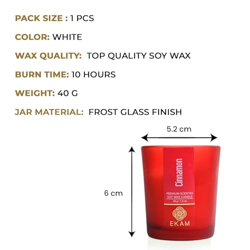 Image of EKAM Cinnamon Votive Soy Wax Scented Candle, 40 Grams, 10 Hours Burn Time| Long Lasting Premium Candles | Ideal for Home Decor | Gifting & Aromatherapy