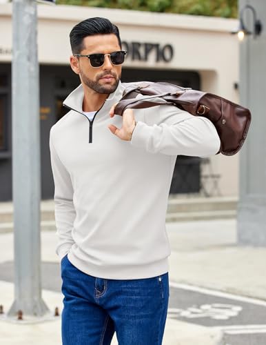 COOFANDY Mens Quarter Zip Pullover Sweatshirts Lightweight Long Sleeve Mock Neck Sweater Polo2
