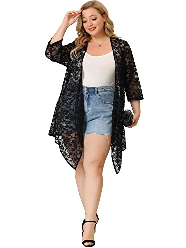 Agnes Orinda Plus Size Cardigans for Women Open Front 3/4 Sleeves Crochet Cover Ups Jackets 20243