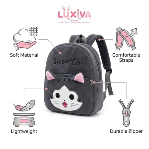 Image of Cartoon Plush Kids School Bag 2-6 Years | Soft Toy Backpack for Boys & Girls | Toddler Nursery Preschool Bag | Lightweight Adjustable Straps
