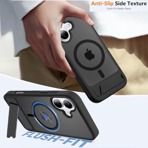 Image of KARWAN Matte Back Case Cover Compatible with iPhone 17 with Magnetic Stand Shockproof Cover with Camera Protection, Scratch Resistant, MagEaze Wireless Charging Support,N52 Magnetic Ring,Black