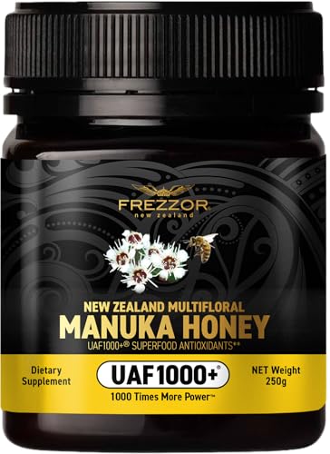 FREZZOR Premium New Zealand Raw Multifloral Manuka Honey with UAF1000+ Super Antioxidant, 230% More Bioactive, Best Support for Everyday Wellness, Antioxidant Superfood, 1 Jar (8.8oz/250g)