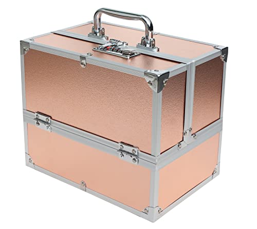 Image of ADSON Professional Beauty Makeup Box 17.78 Cms Make Up Cosmetic Vanity Box /Case (Rose Gold)