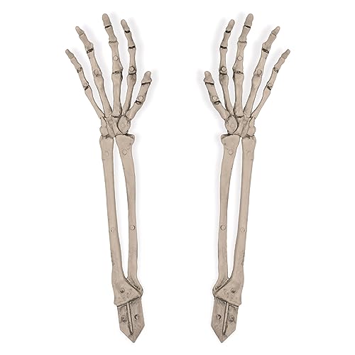 Beistle 2 Piece 17.5' Spooky Theme Plastic Skeleton Hand Yard Stakes, Scary Halloween Lawn Decorations, Celebrating With You Since 1900