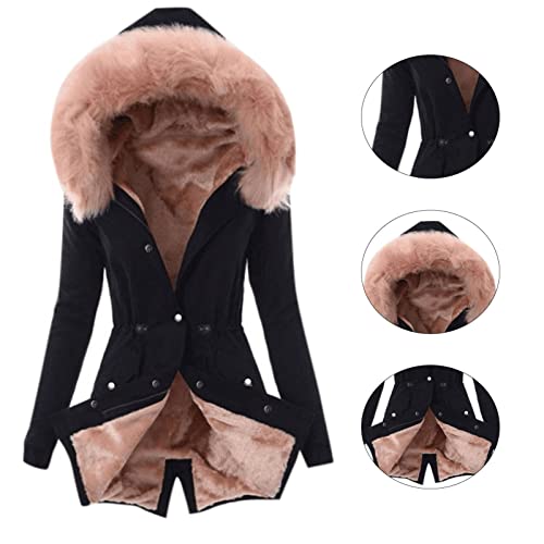 maiduoduo01 Casaco feminino quente com capuz e bolso macio com cordão para encontros, Large, Mistura