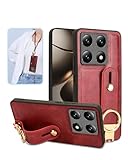 Xiaomi 14T 用 ケース YAJOJO 手首とキックスタンド機能 肩掛け ストラップ付き 耐衝撃 レンズ保護 合皮レザーー + TPUケース 革の質感 画面レンズ保護 落下防止 携帯カバー 指紋防止 Xiaomi 14T 対応 (レッド)