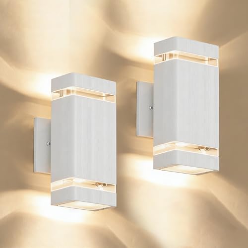 Image of JYV Square Outdoor Wall Lights, Up and Down Porch Lights, White 2 Pack