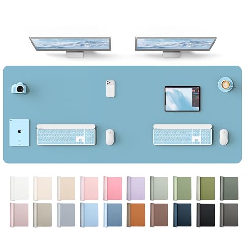 Image of YSAGi Leather Desk Protector, Office Mat, Large Mouse Mat, Non-Slip PU Leather Blotter, Laptop Desk Mat, Waterproof Writing Pad for Office and Home(Sea Blue, 63 inch x 24 inch)