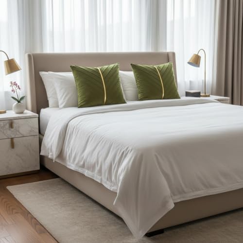 Image of Velvet Throw Pillow Covers 26x26 Pack of 2 Gold Decor Olive Green