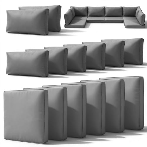 ZZWHOM Outdoor Cushions for Patio Furniture 14 Pieces Replacement Cushions with Removable Cover Water-Repellent & Fade Resistant Sectional Couch Cushion for 6-Seat Patio Conversation Sets