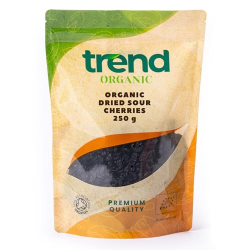 Trend Organic Dried Sour Cherries Pitted 250g- Ideal for Snacking or Infusing a Tart Twist into Your Culinary Delights - Certified Organic Vegan Non-GMO No Additives Unsulphured