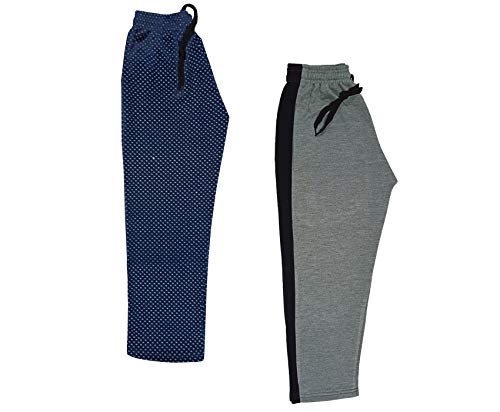 Image of IndiWeaves Kids-Winter Wear Unisex Girls and Boys Printed and Side Striped Fleece Warm Lower Track Pants (Grey&,Nevy Blue,14-15 Years) Pack of 2