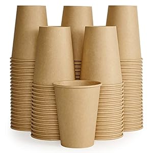 LITOPAK 100 Pack 12 oz Kraft Paper Cups, Disposable Coffee Cups, Disposable Drinking Cups, Hot Coffee Cups, Paper Coffee Cups for Water, Coffee, Juice, and Milk.