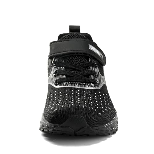 KUBUA Kids Sneakers for Boys Girls Running Tennis Shoes Lightweight Breathable Sport Athletic Black Silver Size US 8 Toddler - Thumbnail 5