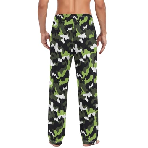 Vdsrup Men's Pajama Pants Green Black Camo Pajama Pants for Men PJs Bottoms Drawstring Pockets Sleep Lounge Pants S2