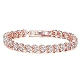 mciskin Bracelets for Women Crystal Zircon Roman Style White Silver Plated CZ Classic Tennis Bracelet (Rose)