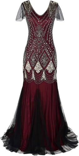 Image of 869A - Plus Size 1920s Vintage Fringed Gatsby Sequin Dimand Tassels Flapper Party Cocktail Dress with Accessories