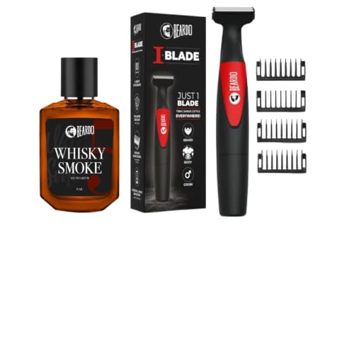 Image of Beardo Men's Grooming & Fragrance Duo: I-Blade Body Trimmer & Whiskey Smoke EDP Perfume (50ml) V2 - Precision Body Groomer & Iconic Long-Lasting Scent Kit (Set of 2)