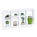 Zum Aufhängen: Auf der Rückseite befinden sich 8 in das Hängeregal gebohrte Aufhängungen - Löcher-Abstand ca. 29, 46,5 bzw. 59 cm - Regal hängt freischwebend - Mit 2 Schrauben und 2 Dübeln