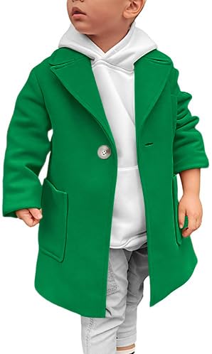 Gafeng Casaco trench coat de lã para meninos e crianças, manga comprida, comprimento médio, sobretudo, Verde escuro, 3-4 Anos