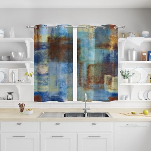 Image of Asuexpect Abstract Curtains 2 Panels Abstract Rust Curtain Room Darkening Grommet Window Treatments Modern Decorative for Bedroom Living Room, 26x36 Inches, Blue Rust