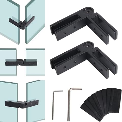 Adjustable Glass to Glass Clamp, 90-180-270 Degree Glass Railing Clamp 2 PCS, 304 Stainless Steel Matte Black, Railing Clips for Fence Glass, Balustrade, Balcony Deck, for Outdoor & Indoor Cover
