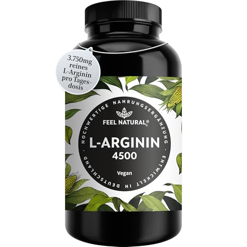 L-Arginin - 365 vegane Kapseln - 4500mg pflanzliches L Arginin HCL aus Fermentation (davon 3750mg pures L-Arginin) je Tagesdosis - Hochdosiert, ohne Zusätze, laborgeprüft, in Deutschland produziert L-Arginin - 365 vegane Kapseln - 4500mg pflanzliches L Arginin HCL aus Fermentation (davon 3750mg pures L-Arginin) je Tagesdosis - Hochdosiert, ohne Zusätze, laborgeprüft, in Deutschland produziert