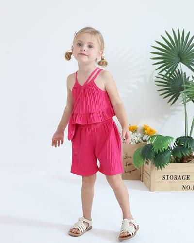 Image of Weebaby Toddler Girl Clothes Baby Summer Outfits Sleeveless Halter Top Ruffle Short Set Cute Kids Clothes Girls