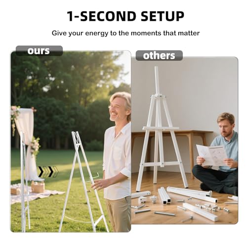 GRENTY 46.7" Easel Stand for Wedding Signs – No Assembly Needed, Heavy Duty Metal Display Stand for Art, Welcome Signs, Posters, Pictures, Paintings, and Floor Décor