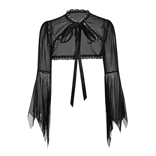 Image of Bolero Shrug Top Trad Goth Black Shawls and Wraps for Evening Dresses Short Cardigan