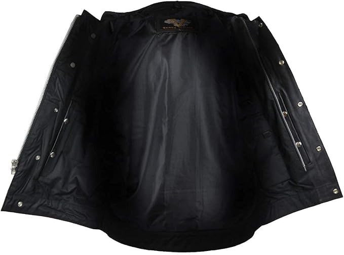 Image of Men's SOA Black Leather Motorcycle Vest with CCW Pocket, Premium Biker Club Vest with Zipper and Snap Front Closure