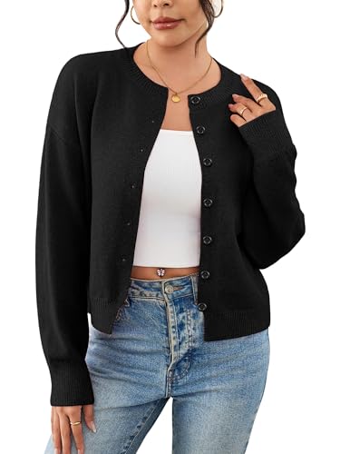 Image of Ibeauti Cropped Cardigan Sweaters for Women 2026 Trendy Spring Y2k Outfit Long Sleeve Button up Open Front Short Knit Sweater
