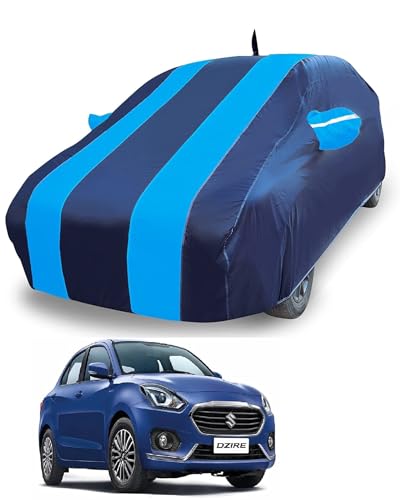 Image of Auto Hub Car Cover Compatible with Maruti Swift Dzire New (Model : 2018-Till Date) with Antenna & Mirror Pocket, Weather Proof, Triple Stitched, Swift Dzire Car Cover- Navy-Blue