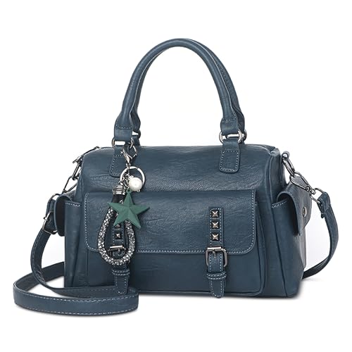 Borsa Donna a Mano con Ciondolo Squisito Retrò Borsetta a Tracolla Pelle PU a Spalla per Viaggio Festa Shopping Blu