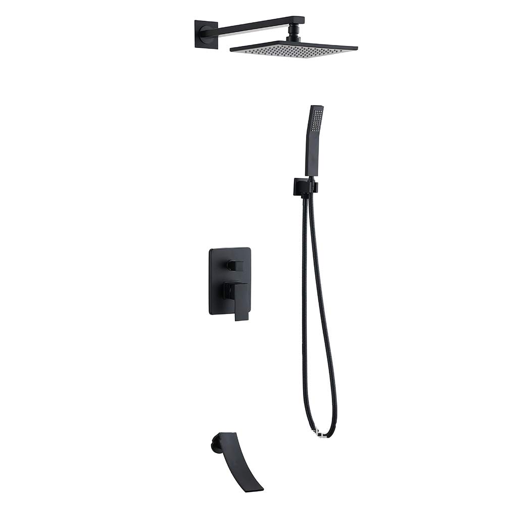 Système de douche noir pour salle de bain moderne avec cascade de bain