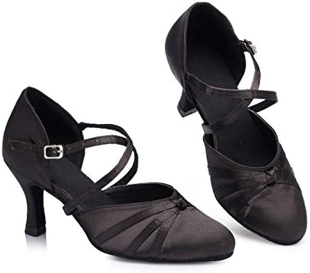 TDA Women's Closed Toe Cross-Strap Knot Satin Salsa Tango Ballroom Latin Dance Shoes/Style2 Black 7.5cm 7.5 M US | Image 2