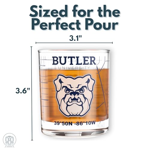 Image of Greenline Goods - University of Butler Bulldogs College Whiskey Glasses (Set of 2), 10 oz - Full-Color Logo + Campus Map