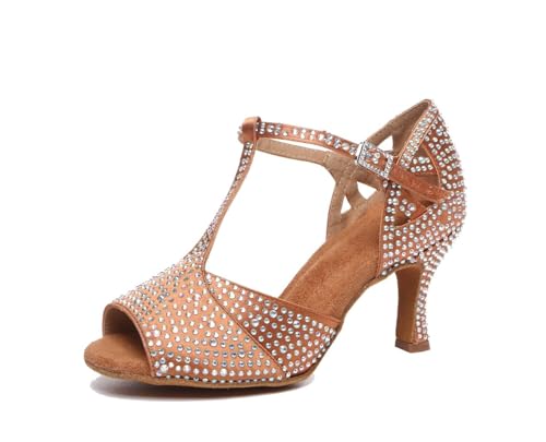Chaussures de danse latines marron pailletées idéales pour mariage et soirée